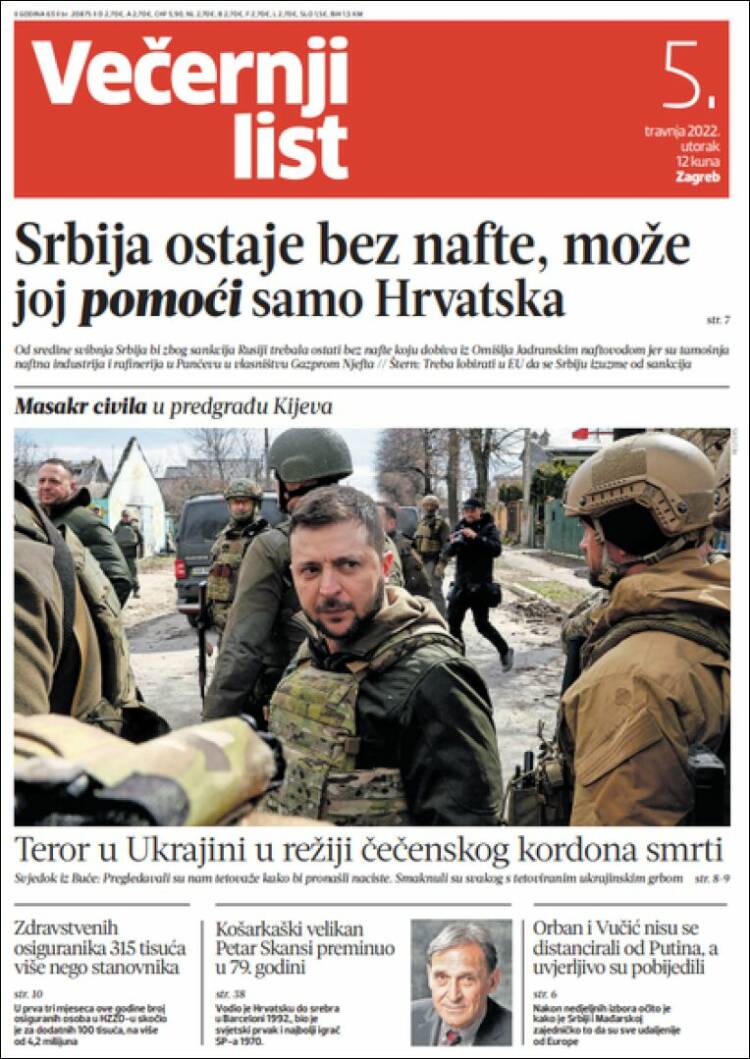 Portada de Večernji (Croacia)