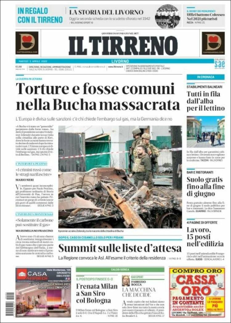 Portada de Il Tirreno (Italia)