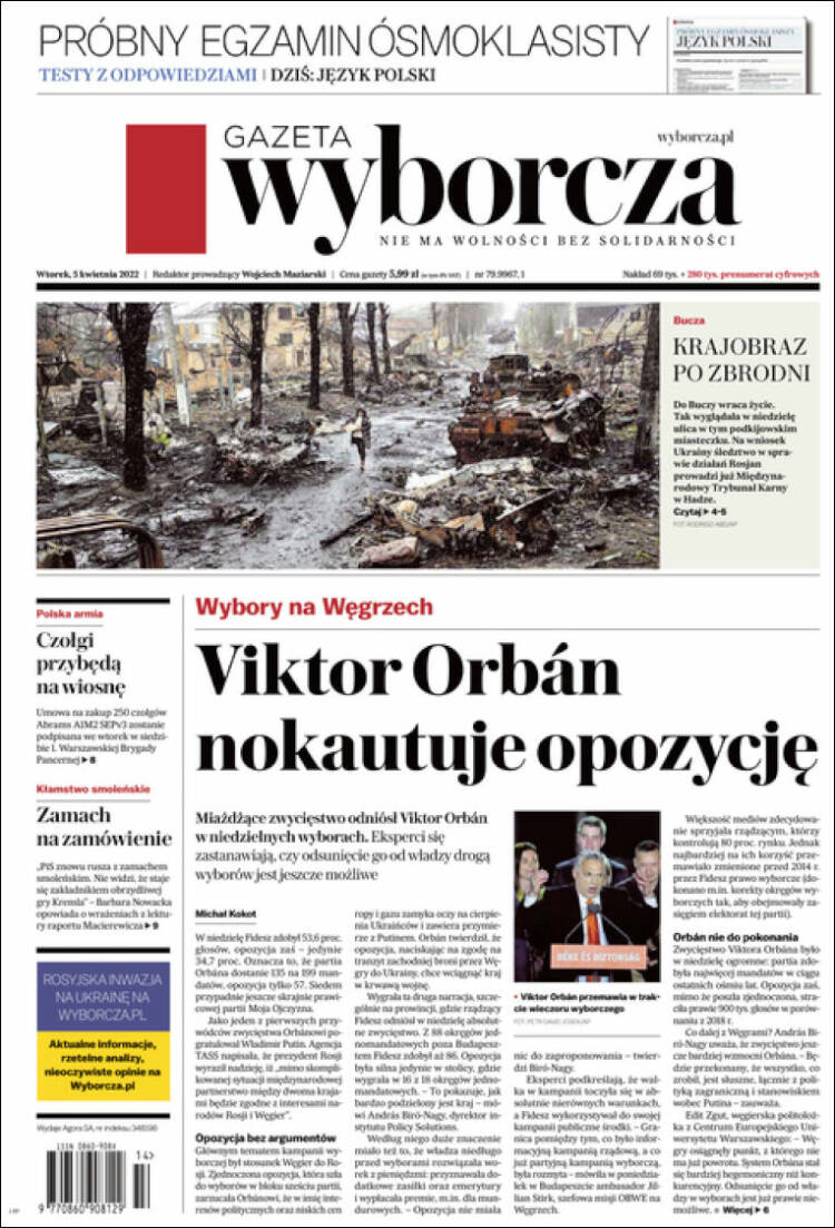 Portada de Gazeta Wyborcza (Polonia)