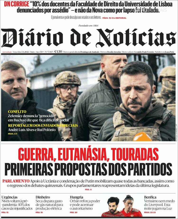 Portada de Diário de Noticias (Portugal)