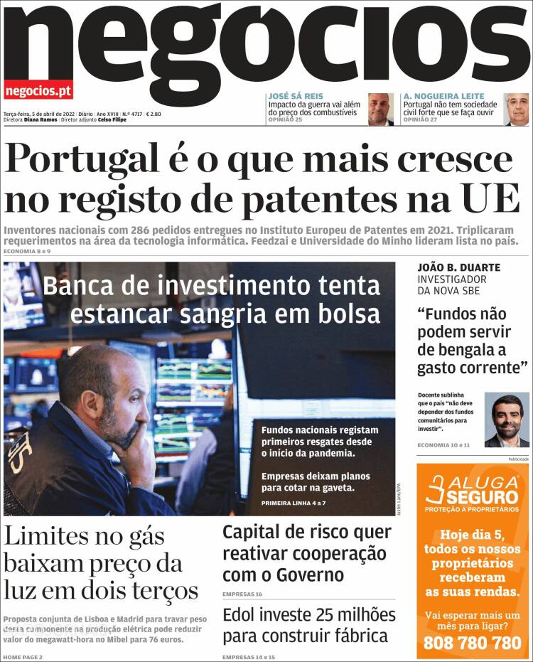 Portada de Jornal de Negócios (Portugal)