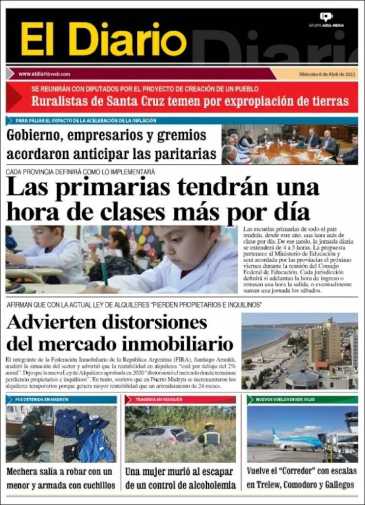 Portada de El Diario de Madryn (Argentina)