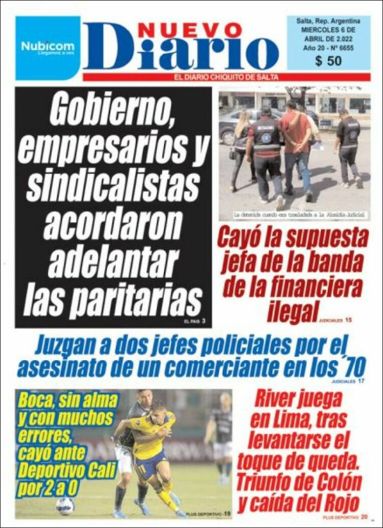 Portada de Nuevo Diario de Salta (Argentina)