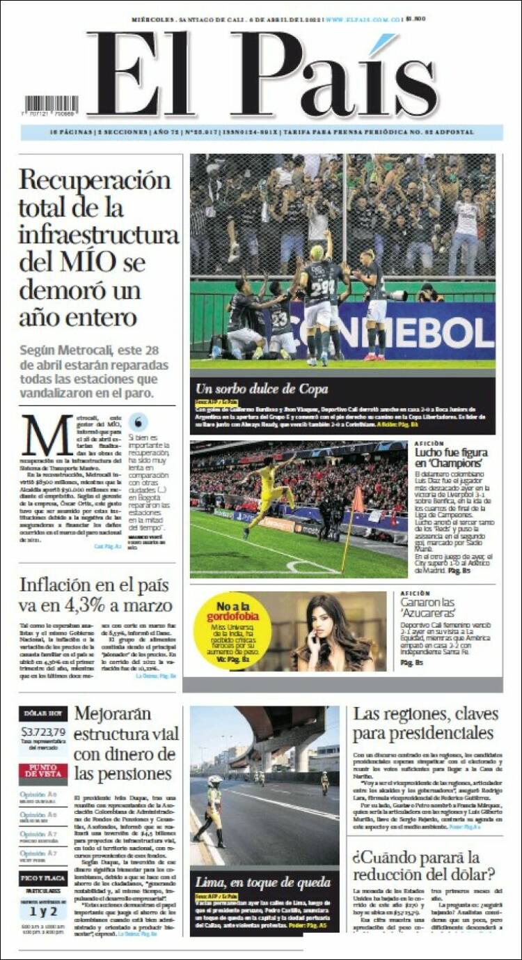 Portada de El País - Cali (Colombia)