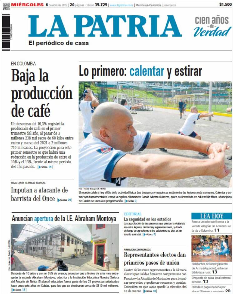 Portada de La Patria (Colombia)