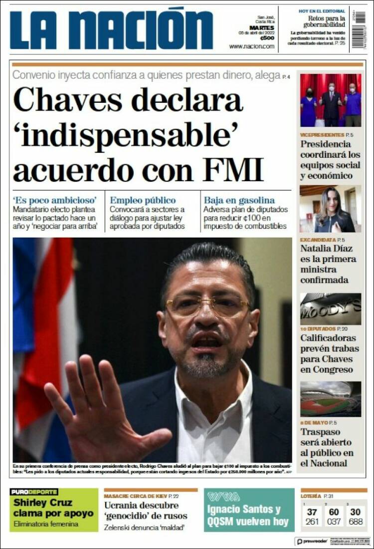 Portada de La Nación - Costa Rica (Costa Rica)