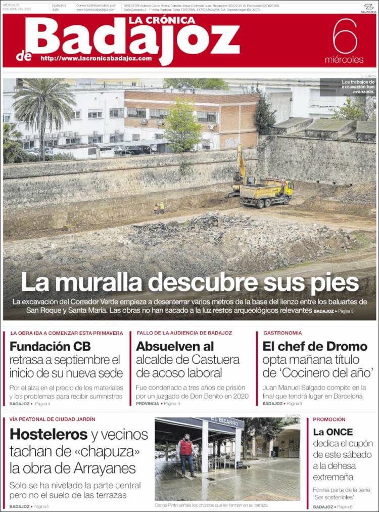 Portada de La Crónica de Badajoz (España)