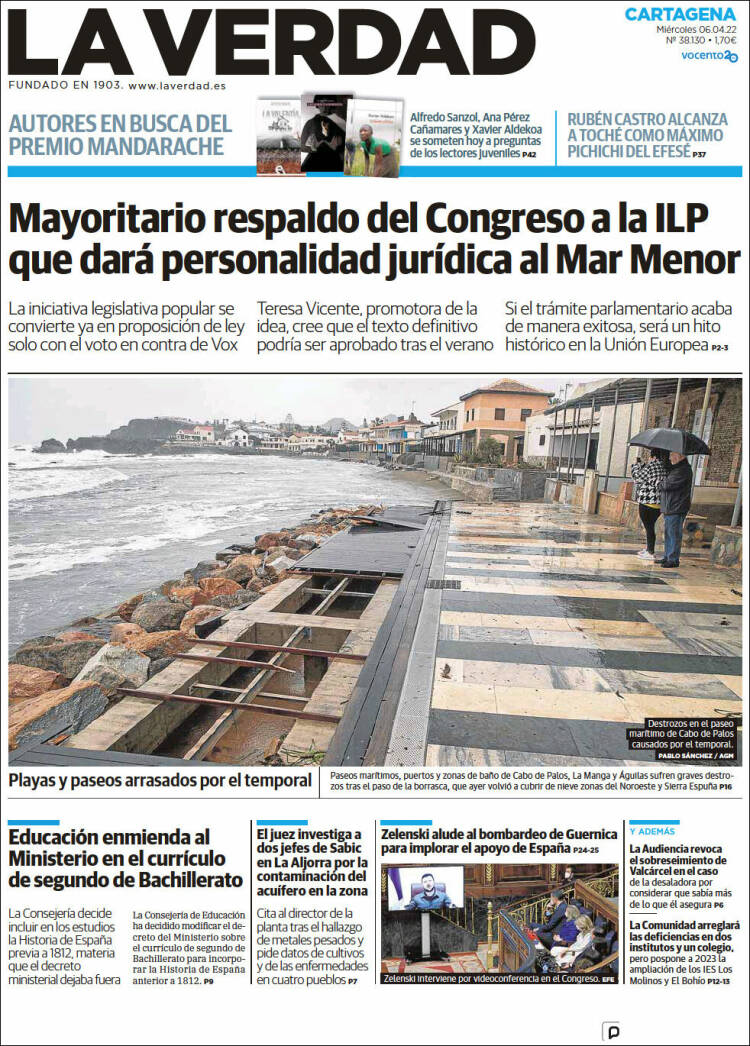 Portada de La Verdad de Cartagena (España)