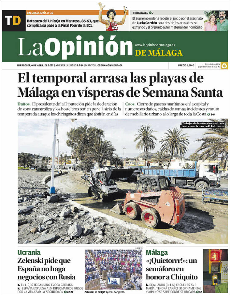 Portada de La Opinión de Málaga (España)