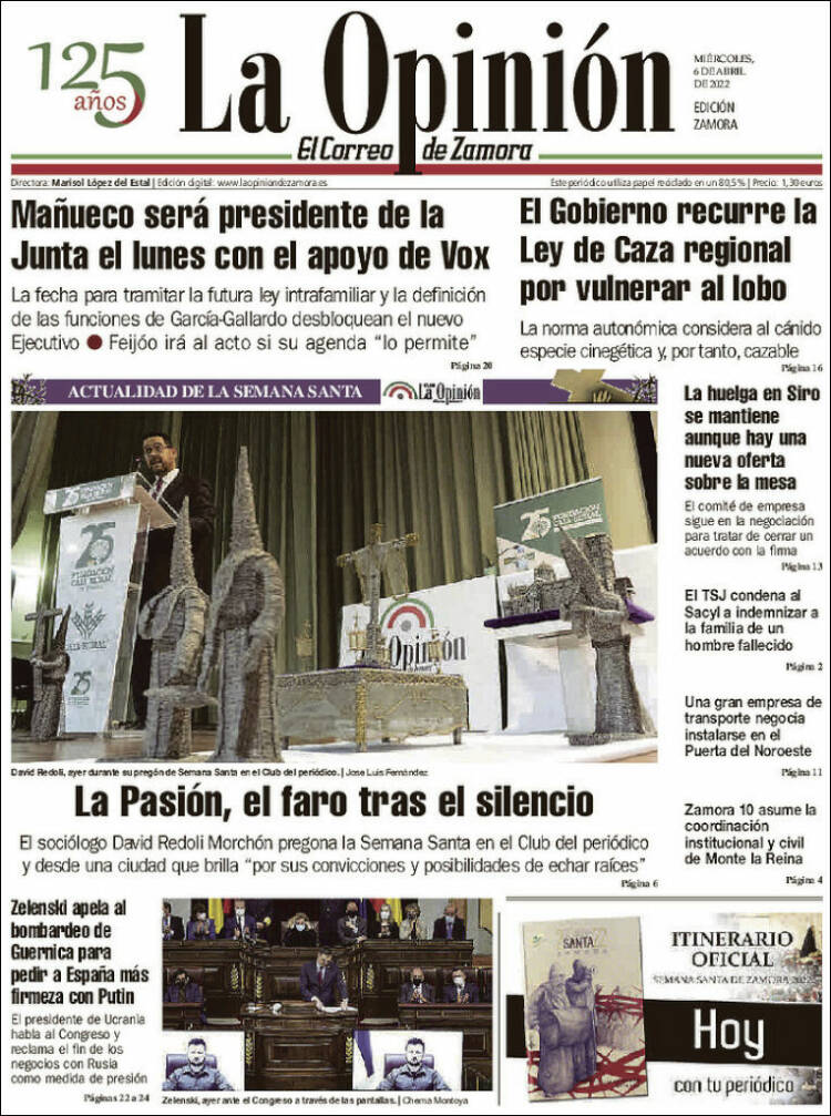 Portada de La Opinión - El Correo de Zamora (España)