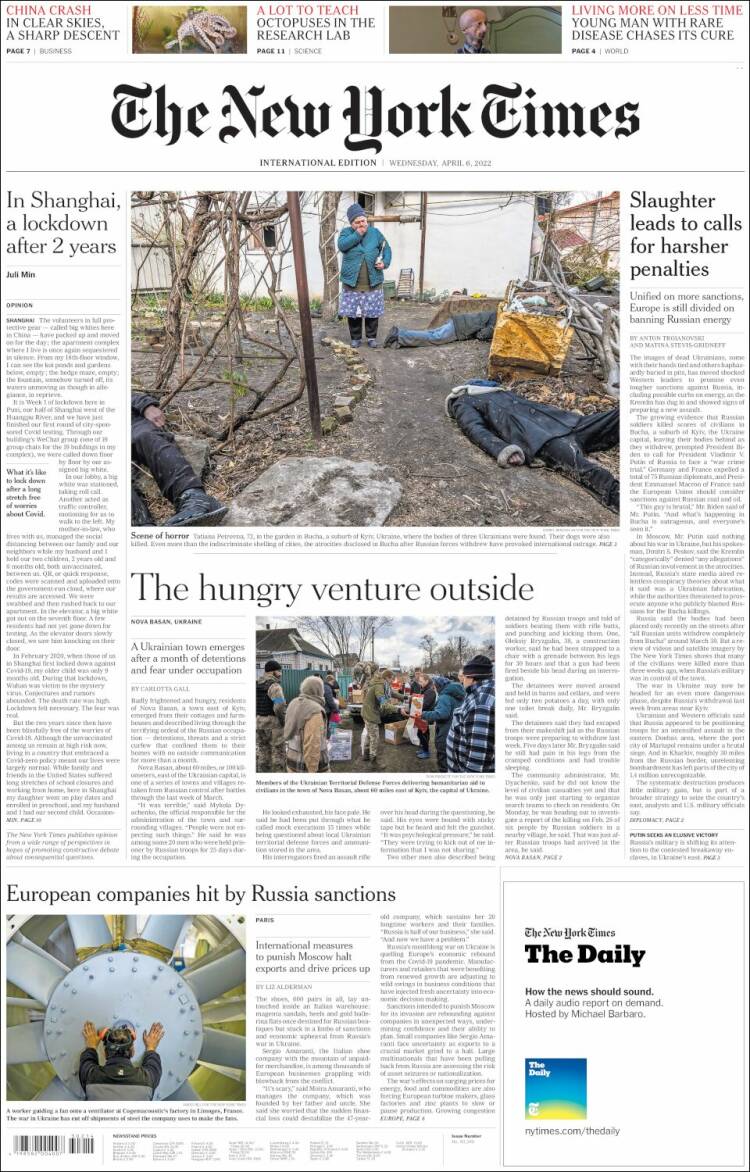 Portada de International New York Times (Europa)