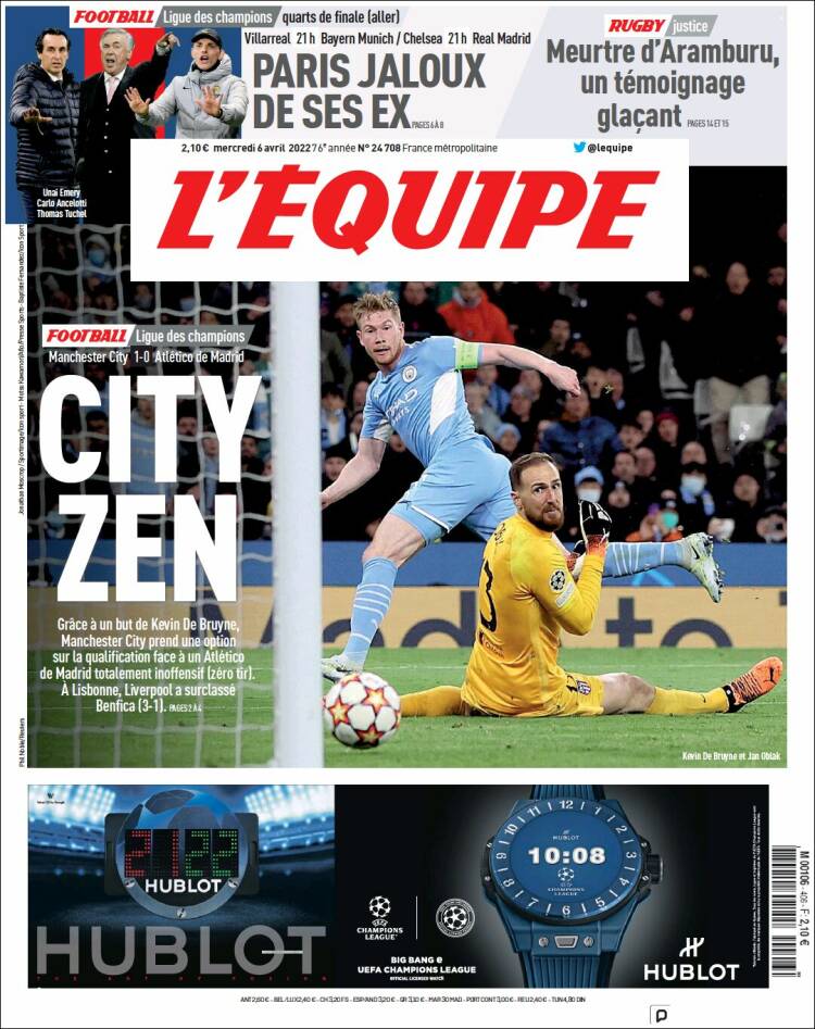 Portada de L'Equipe (Francia)