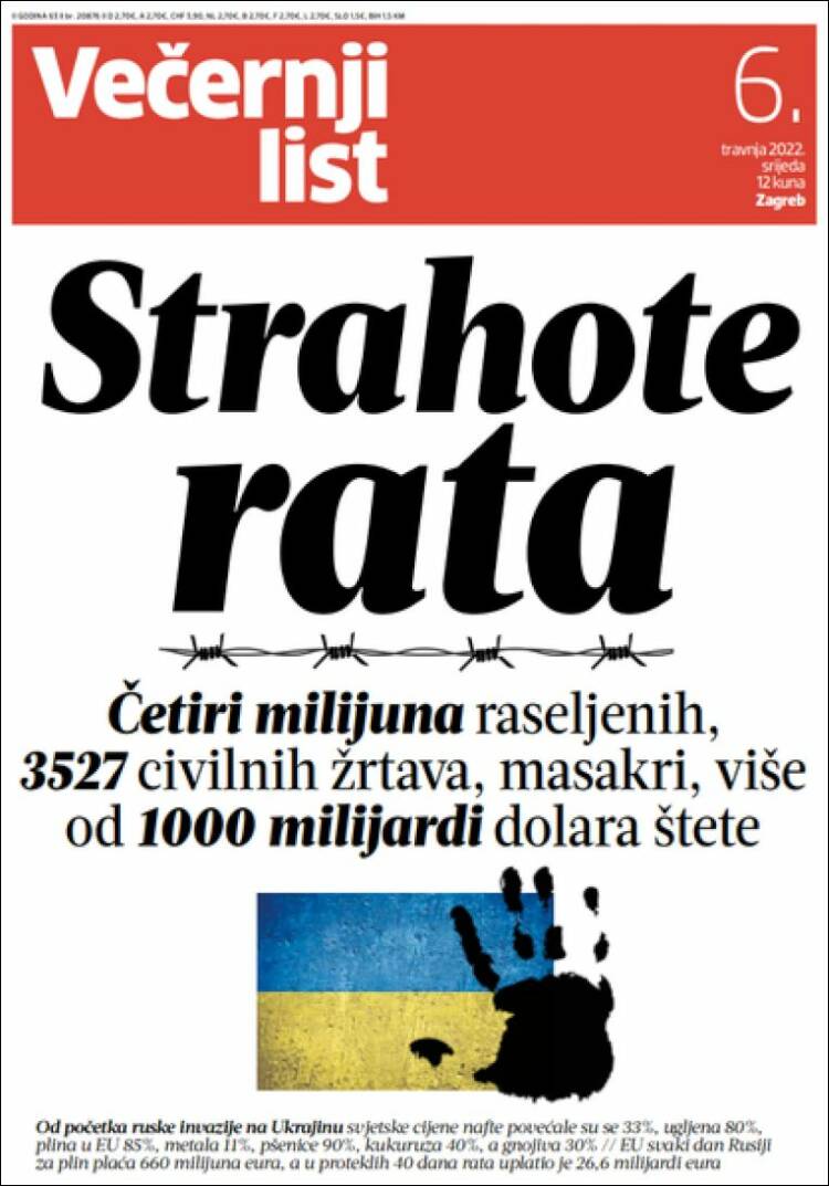 Portada de Večernji (Croacia)