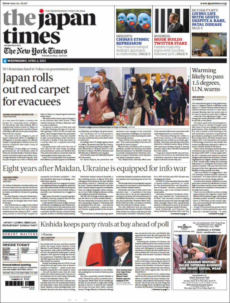 Portada de The Japan Times (Jap&oacute;n)