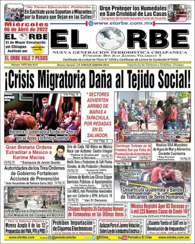 Portada de El Orbe (M&eacute;xico)