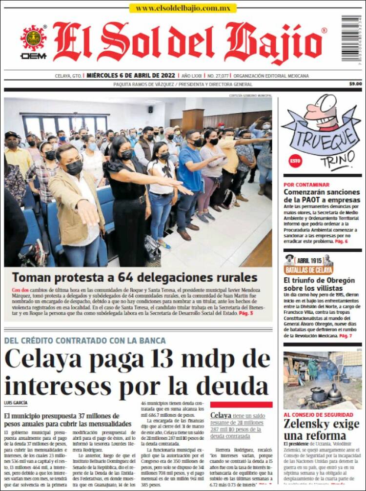 Portada de El Sol del Bajio (M&eacute;xico)