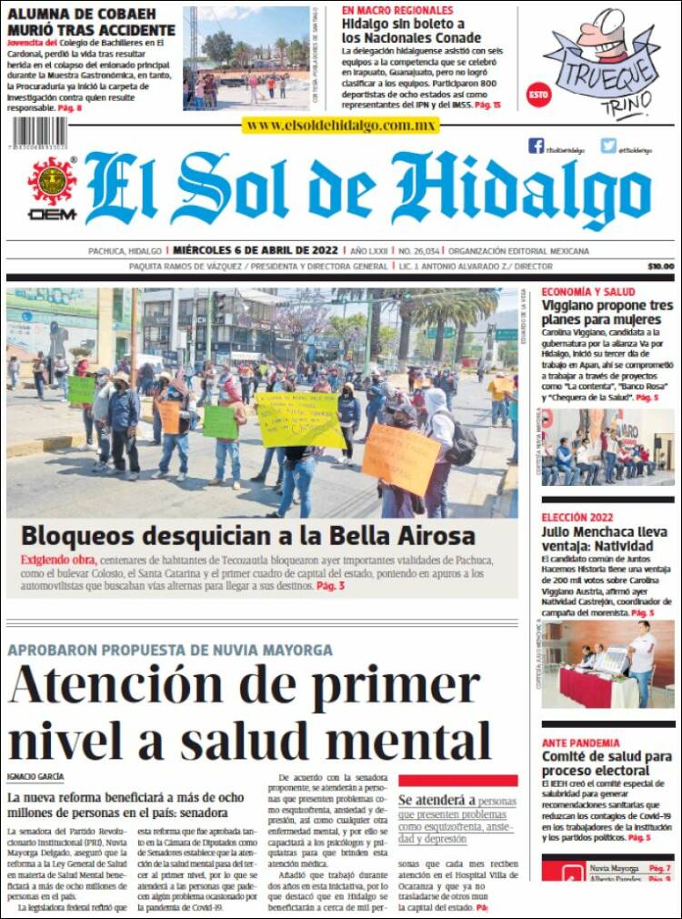 Portada de El Sol de Hidalgo (M&eacute;xico)