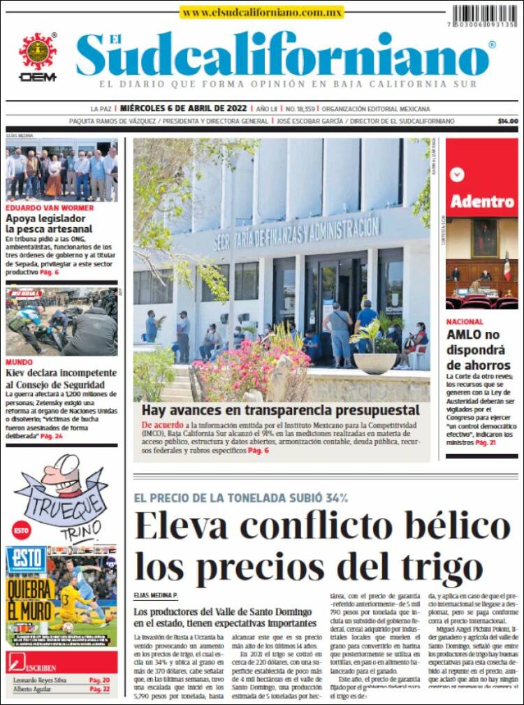 Portada de El Sudcaliforniano (M&eacute;xico)