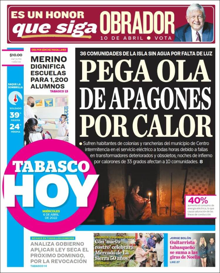 Portada de Tabasco Hoy (M&eacute;xico)