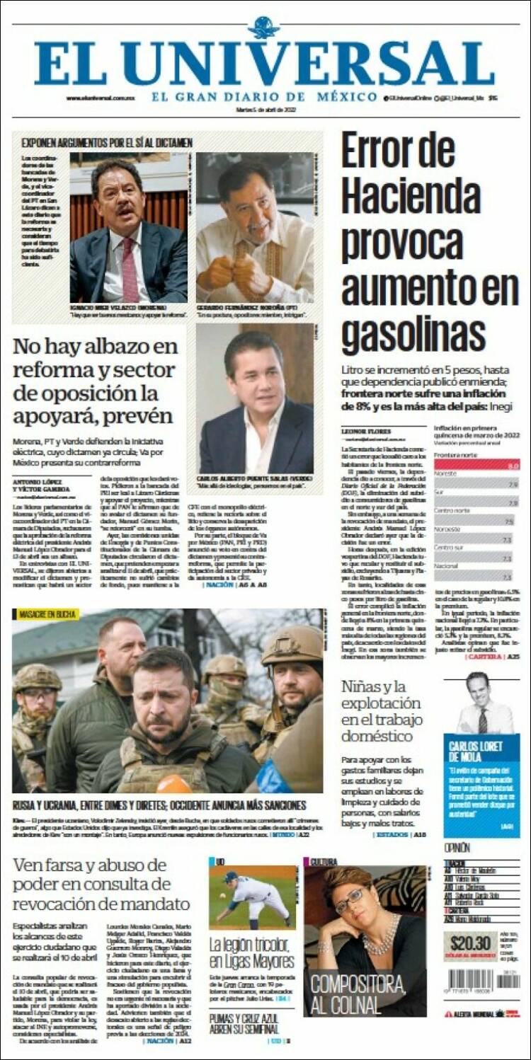 Portada de El Universal (M&eacute;xico)