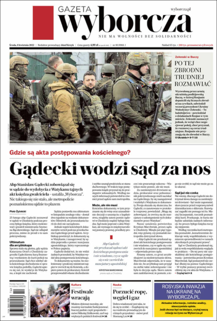 Portada de Gazeta Wyborcza (Polonia)