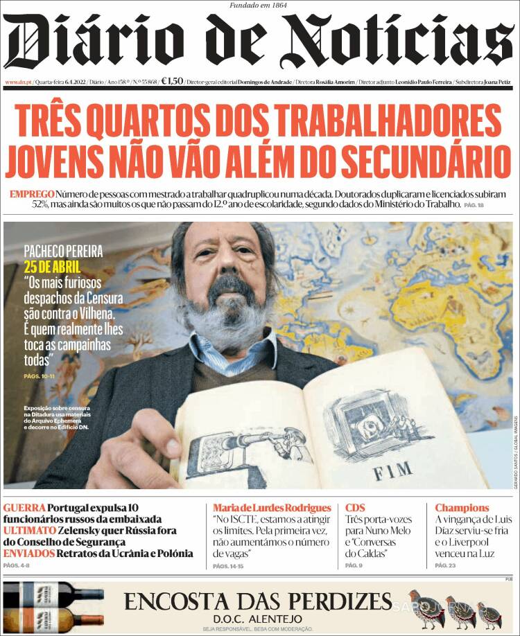 Portada de Diário de Noticias (Portugal)