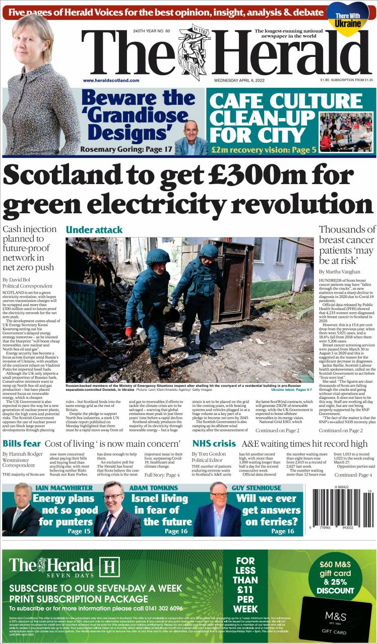 Portada de The Herald (Reino Unido)