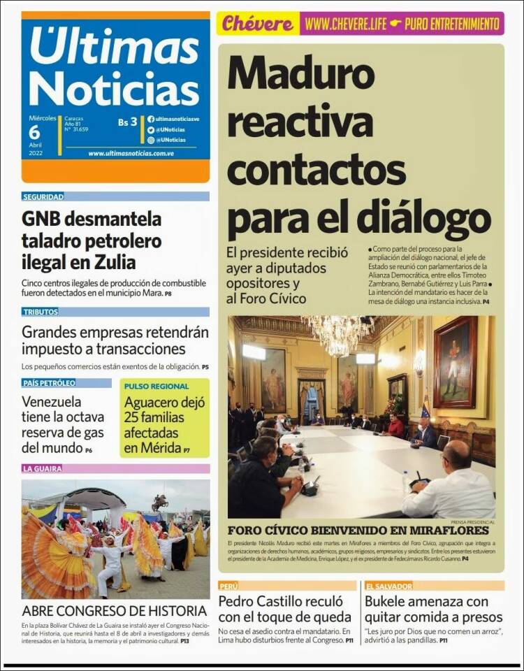 Portada de Últimas Noticias (Venezuela)