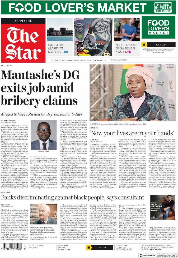 Portada de The Star (Sud&aacute;frica)