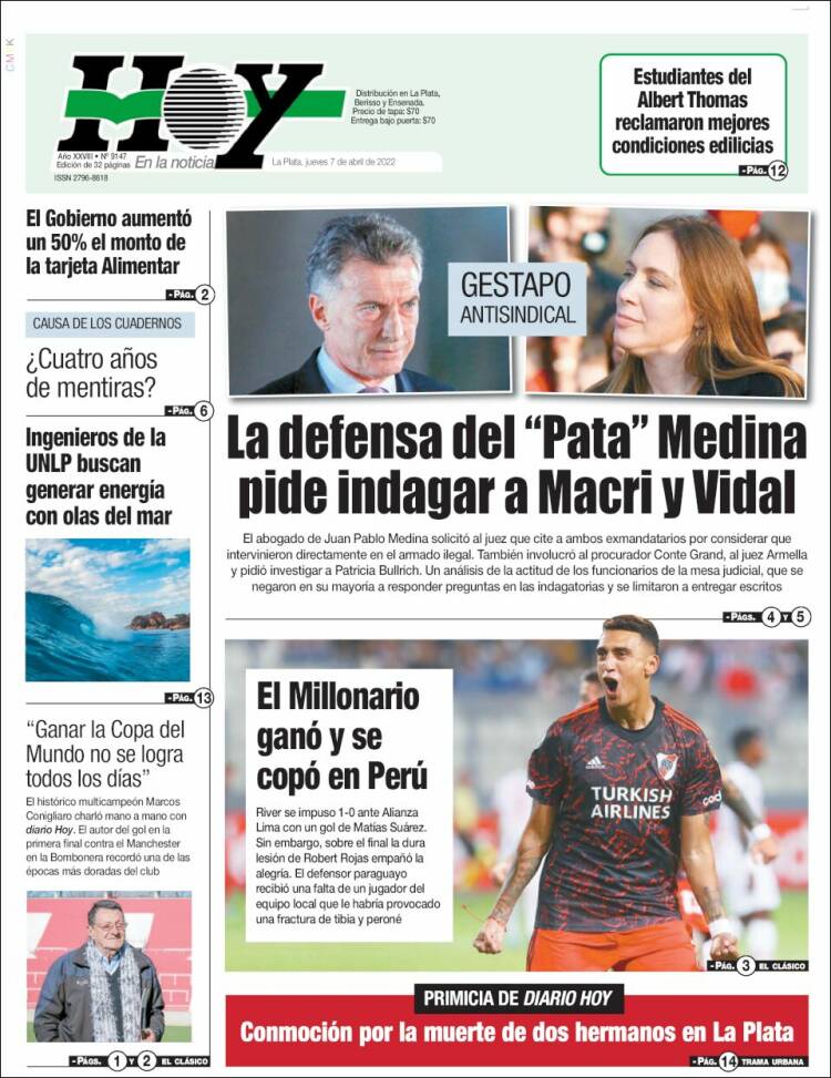 Portada de Diario Hoy (Argentina)