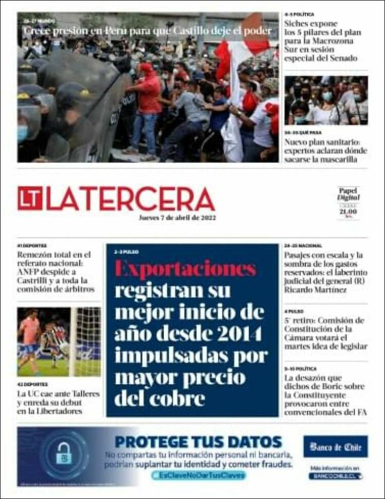 Portada de La Tercera (Chile)