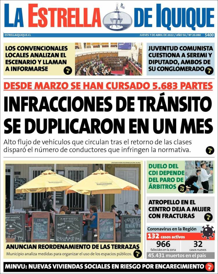 Portada de La Estrella de Iquique (Chile)