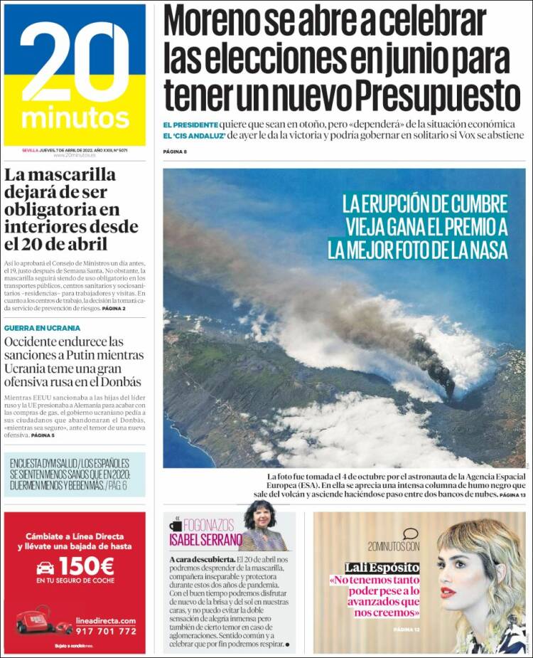 Portada de 20 Minutos - Sevilla (Espa&ntilde;a)