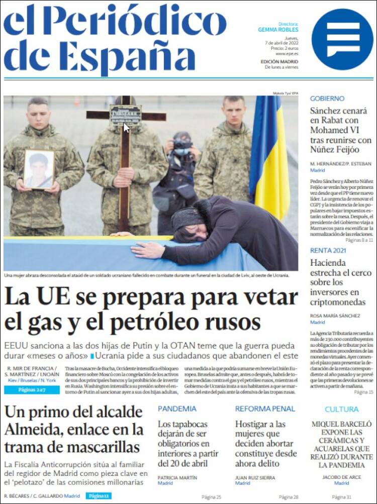 Portada de El Periódico de España (España)