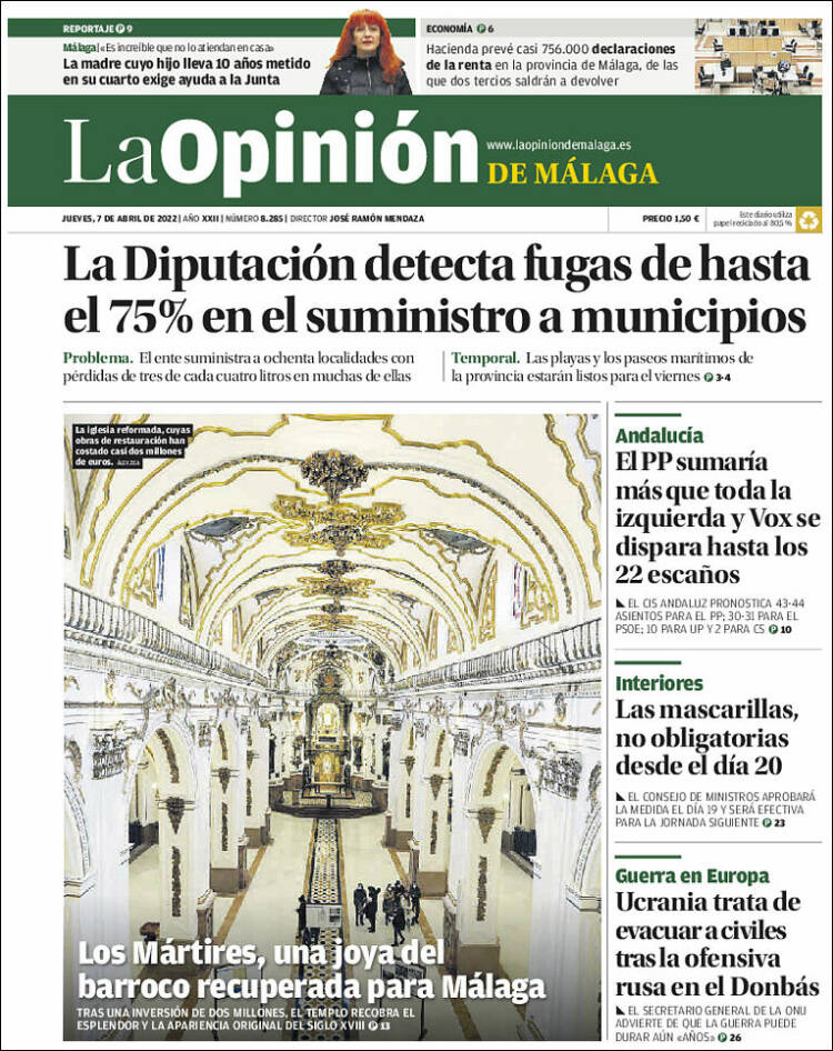 Portada de La Opinión de Málaga (Espa&ntilde;a)
