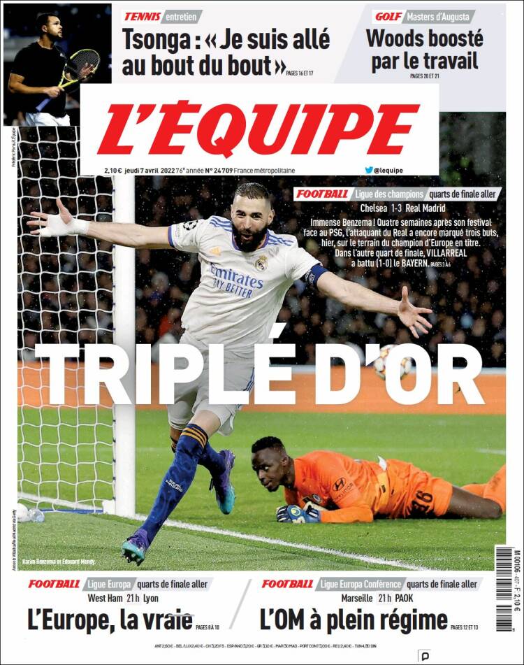 Portada de L'Equipe (Francia)