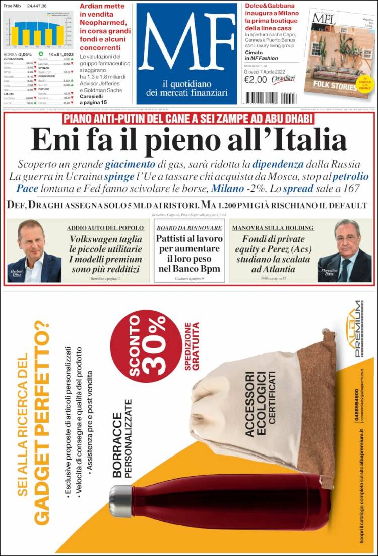 Portada de Milano Finanza (Italia)