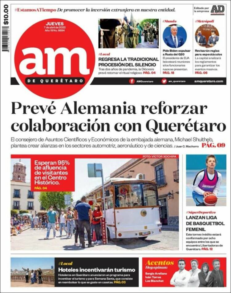 Periódico Am Querétaro México Periódicos De México Edición De Jueves 7 De Abril De 2022