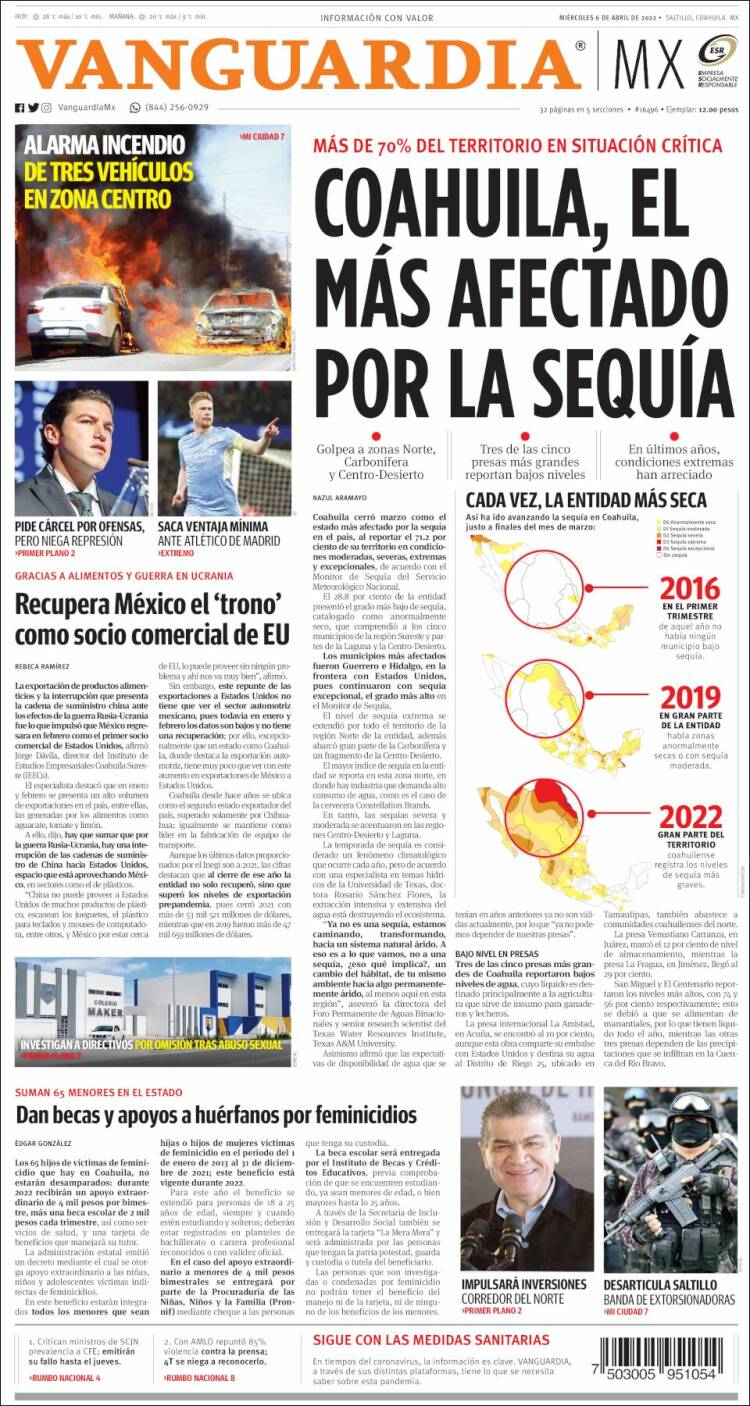 Portada de Vanguardia (Mexico)