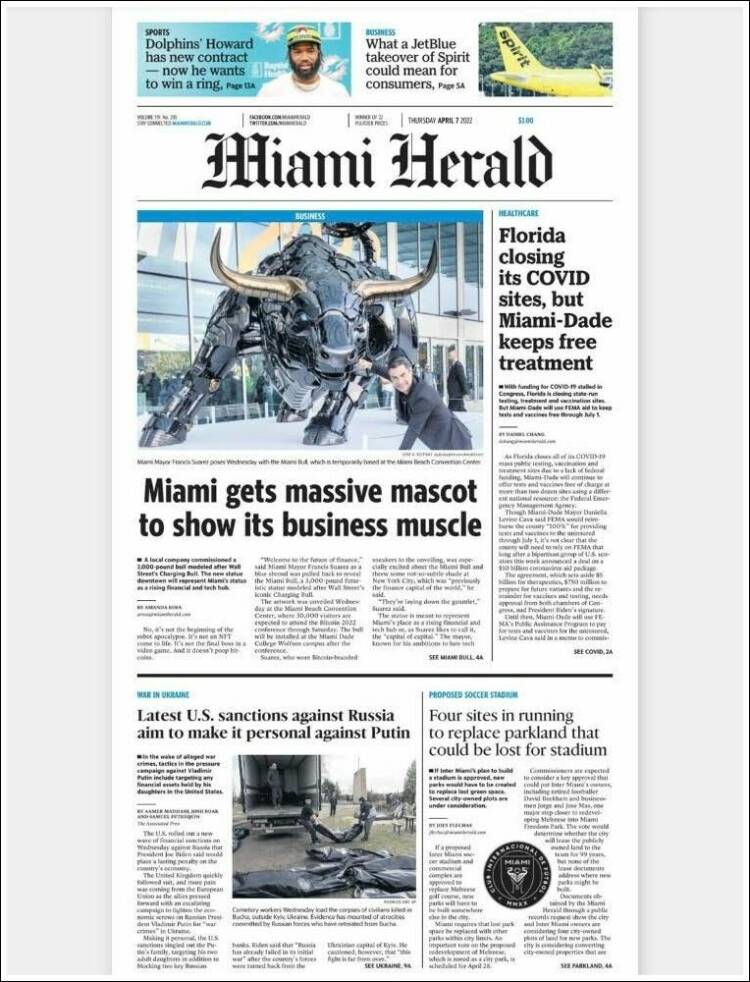 Portada de Miami Herald (USA)