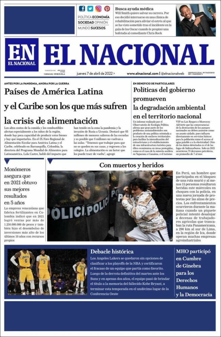 Portada de El Nacional (Venezuela)