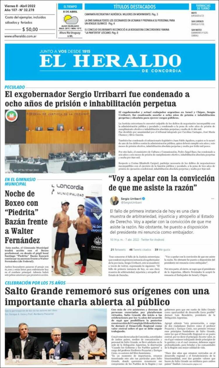 Portada de El Heraldo de Concordia (Argentina)