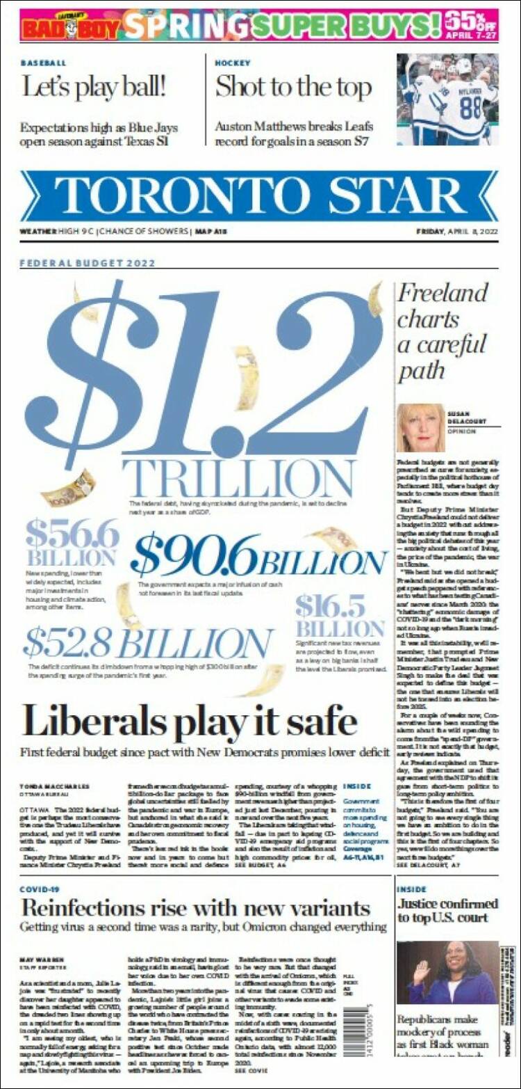 Portada de The Toronto Star (Canadá)