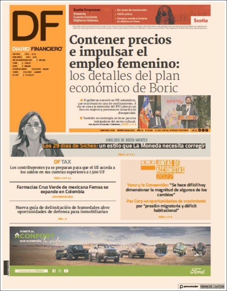 Portada de Diario Financiero (Chile)