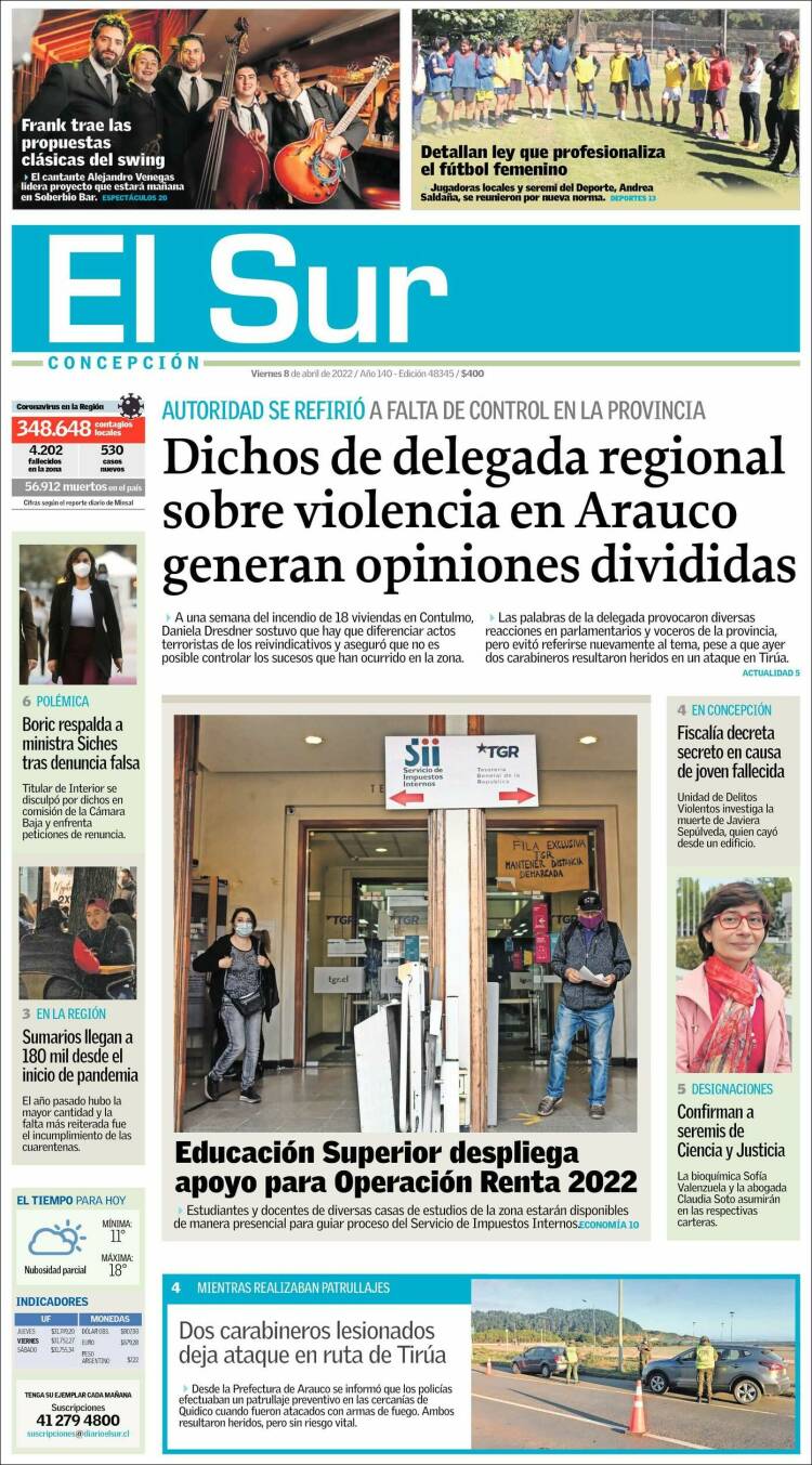 Portada de El Sur (Chile)