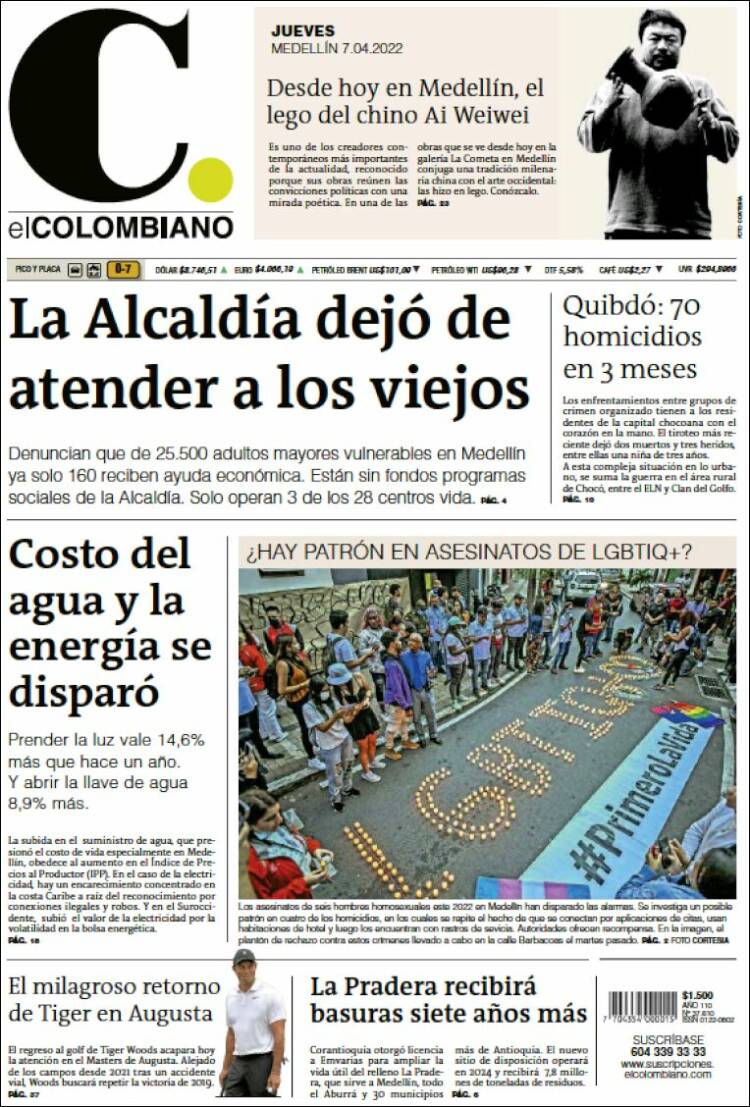 Portada de El Colombiano (Colombia)