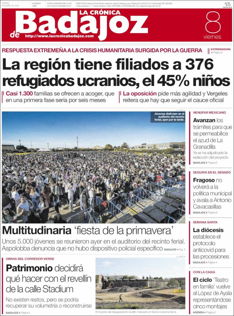 Portada de La Crónica de Badajoz (Espa&ntilde;a)