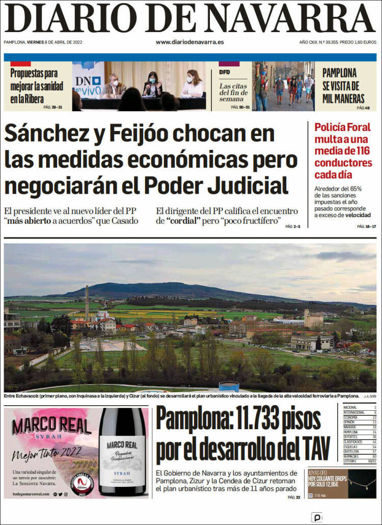 Portada de Diario de Navarra (Espagne)