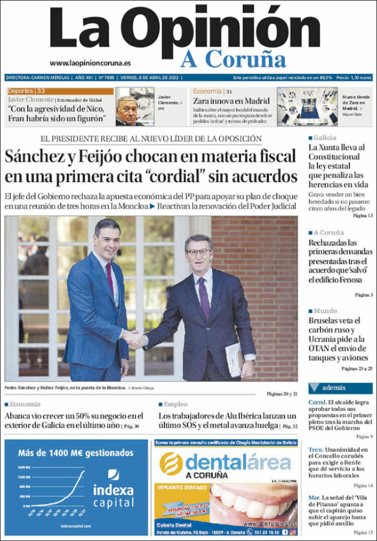 Portada de La Opinión de A Coruña (Espa&ntilde;a)