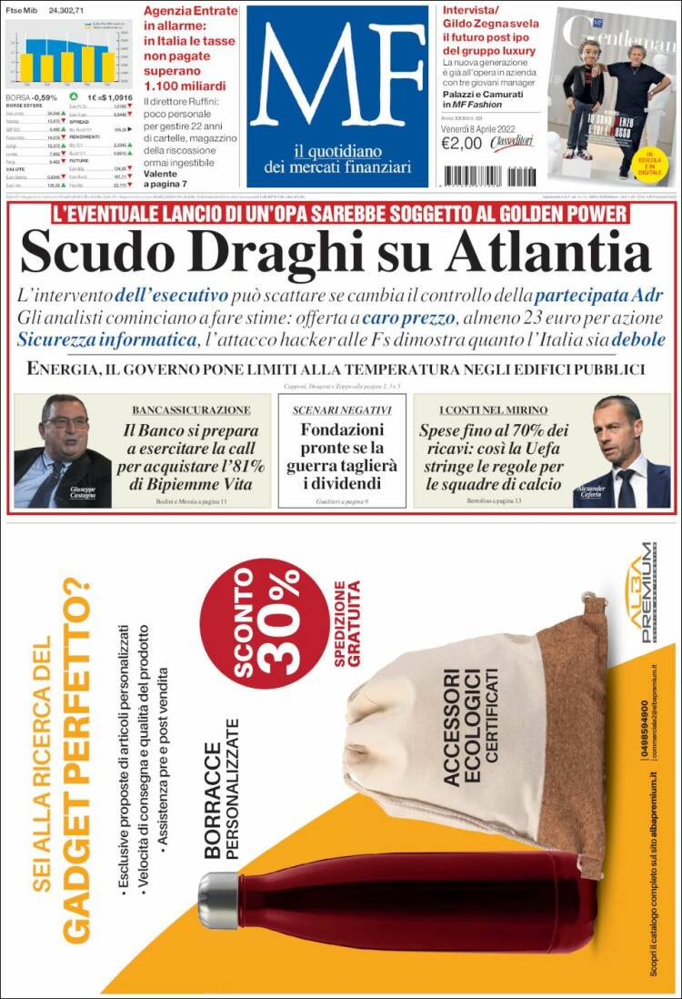 Portada de Milano Finanza (Italia)